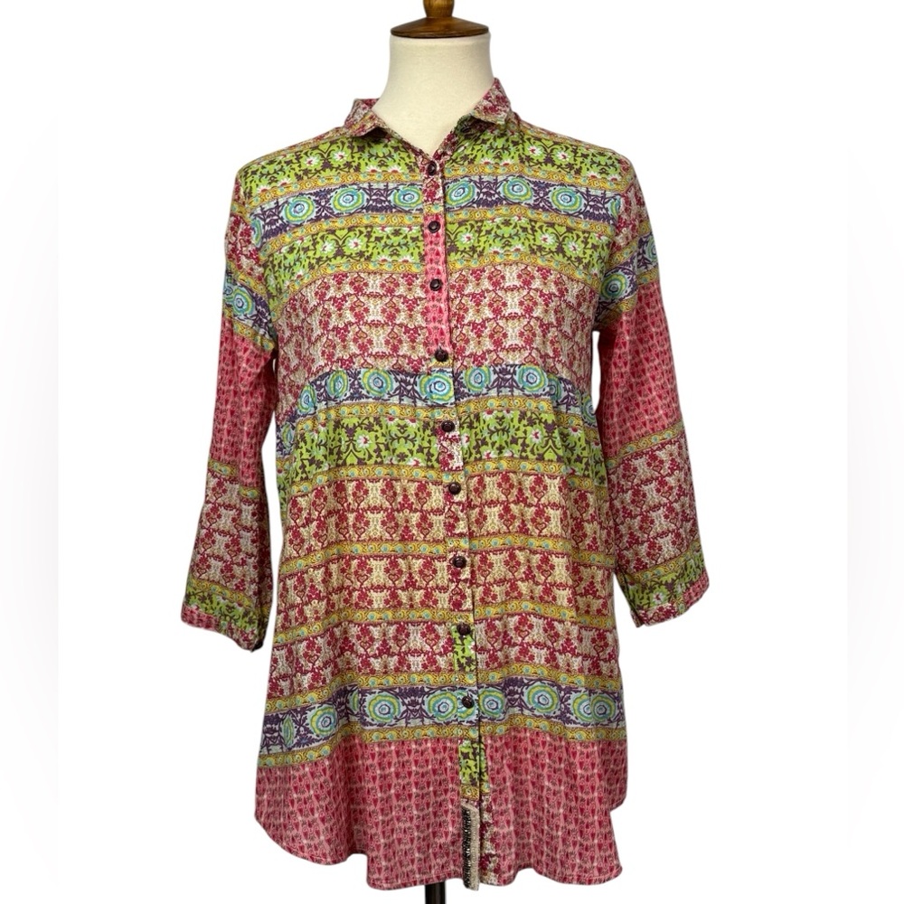 Aratta Silent Journey Bohemian Print Tunic Button Down Size S